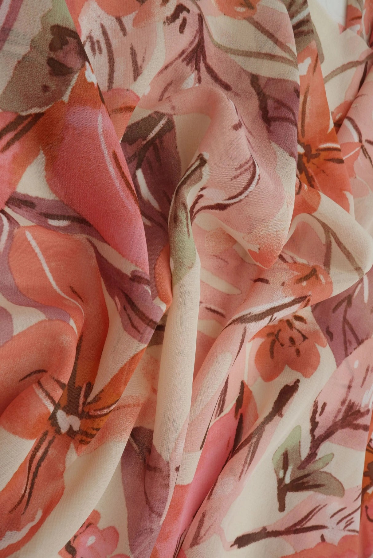 1 Yard Hi Multi Chiffon 57/58? Wide Sand & Rust Big Floral Print