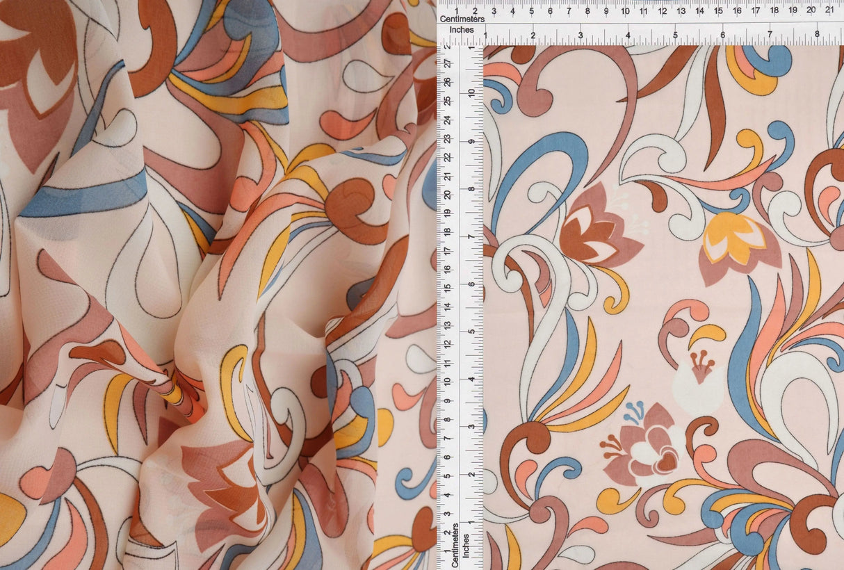 1 Yard Hi Multi Chiffon Pucci Print Fabric, 57/58? Wide 100% Polyester