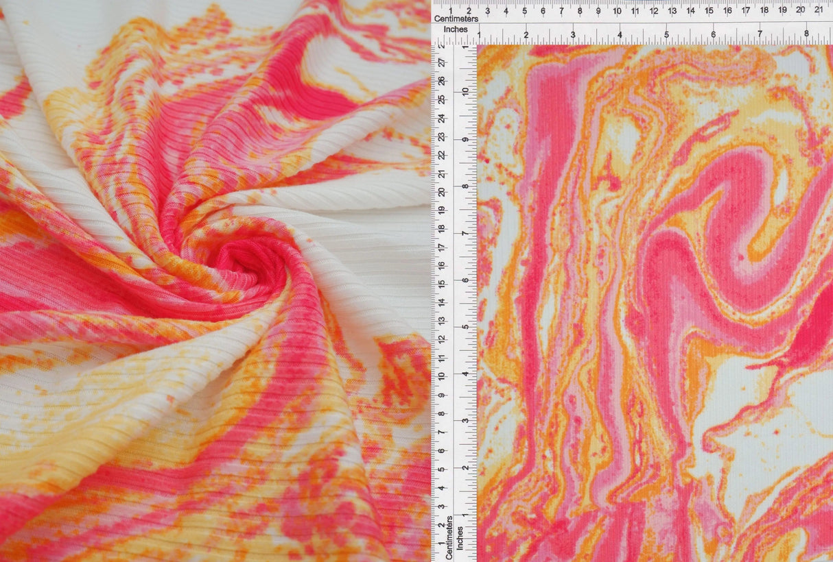 4x2 Yummy Rib Marble Print Fabric Soft Stretch Knit, 58/60" Wide