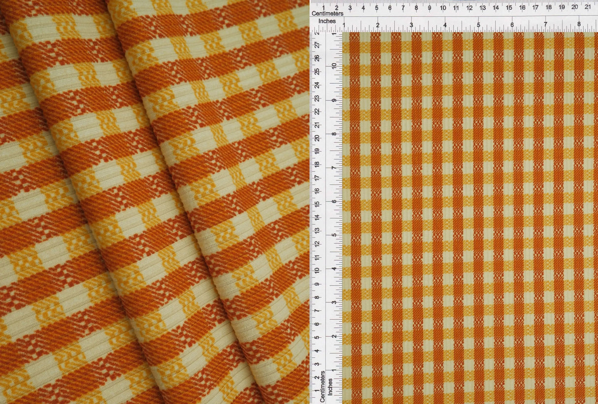 4×2 Yummy Rib Gingham Checkered Knit Soft Stretch Fabric, 87% Polyester 13% Spandex, 58/60'' Wide