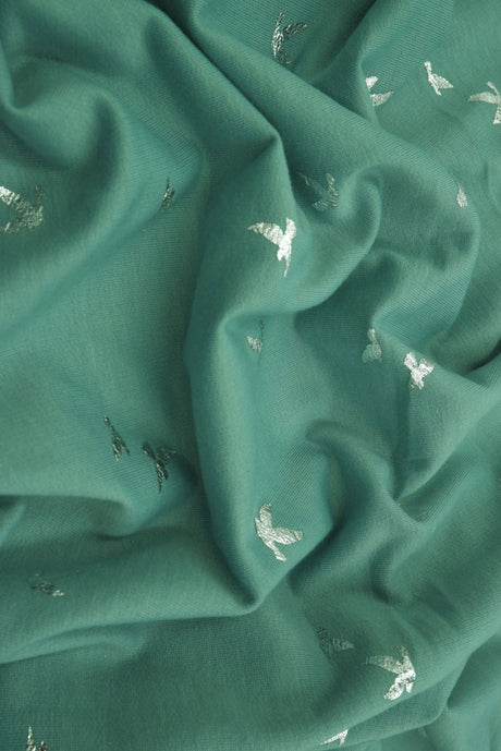 French Terry Bird Foil Fabric Stretch Knit with Foil Print, 58/60" Wide