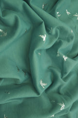 1 Yard Bird Foil French Terry Knit Fabric Soft Stretch 58 Inches Wide
