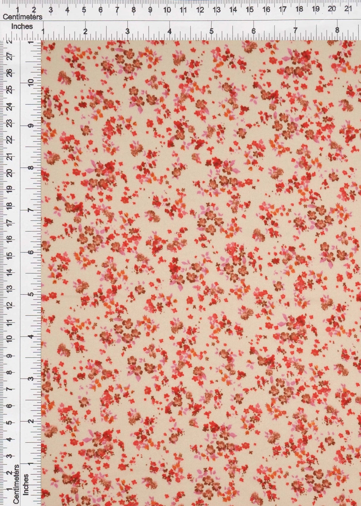 1 Yard Sand & Red Ditsy Floral Brushed DTY Knit Fabric Soft Stretch 58/60" Wide