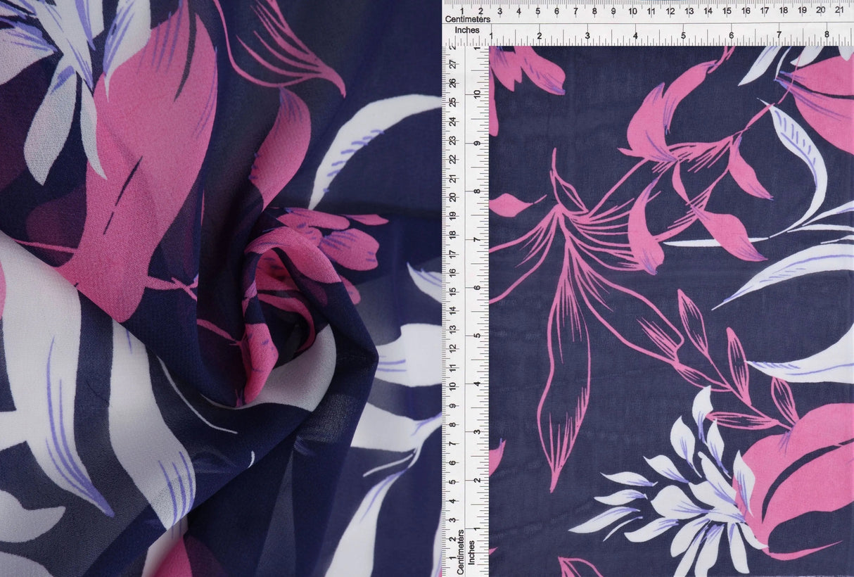 1 Yard Lightweight Navy & Pink Cotton Chiffon 57/58? Wide Floral-Accent Fabric