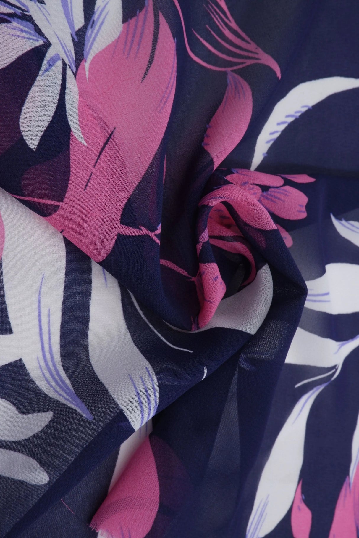 1 Yard Lightweight Navy & Pink Cotton Chiffon 57/58? Wide Floral-Accent Fabric