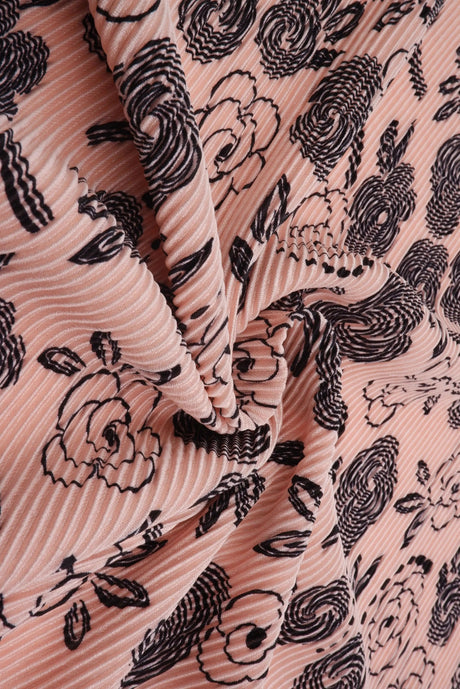 Pleated Geo Floral Fabric 100% Polyester Bodre Interlock, 58/59" Wide, Lightweight Knit