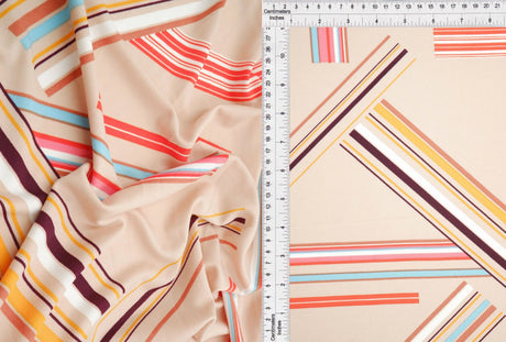 DTY Multi Stripe Geo Print Fabric 1 Yard Soft Stretch Lightweight Drape 58/59" Wide