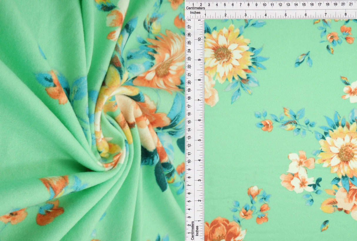 1 Yard Floral DTY Brushed Knit Fabric Soft Stretch Material 58/60 Inches Wide