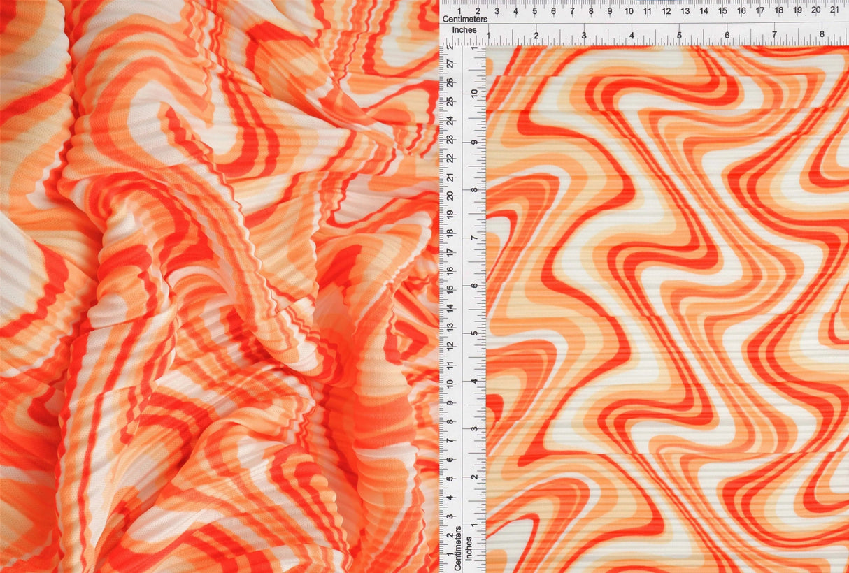 1 Yard Pleated Bodre Interlock Knit Fabric Geo Wave Print 57/58 Inches Wide