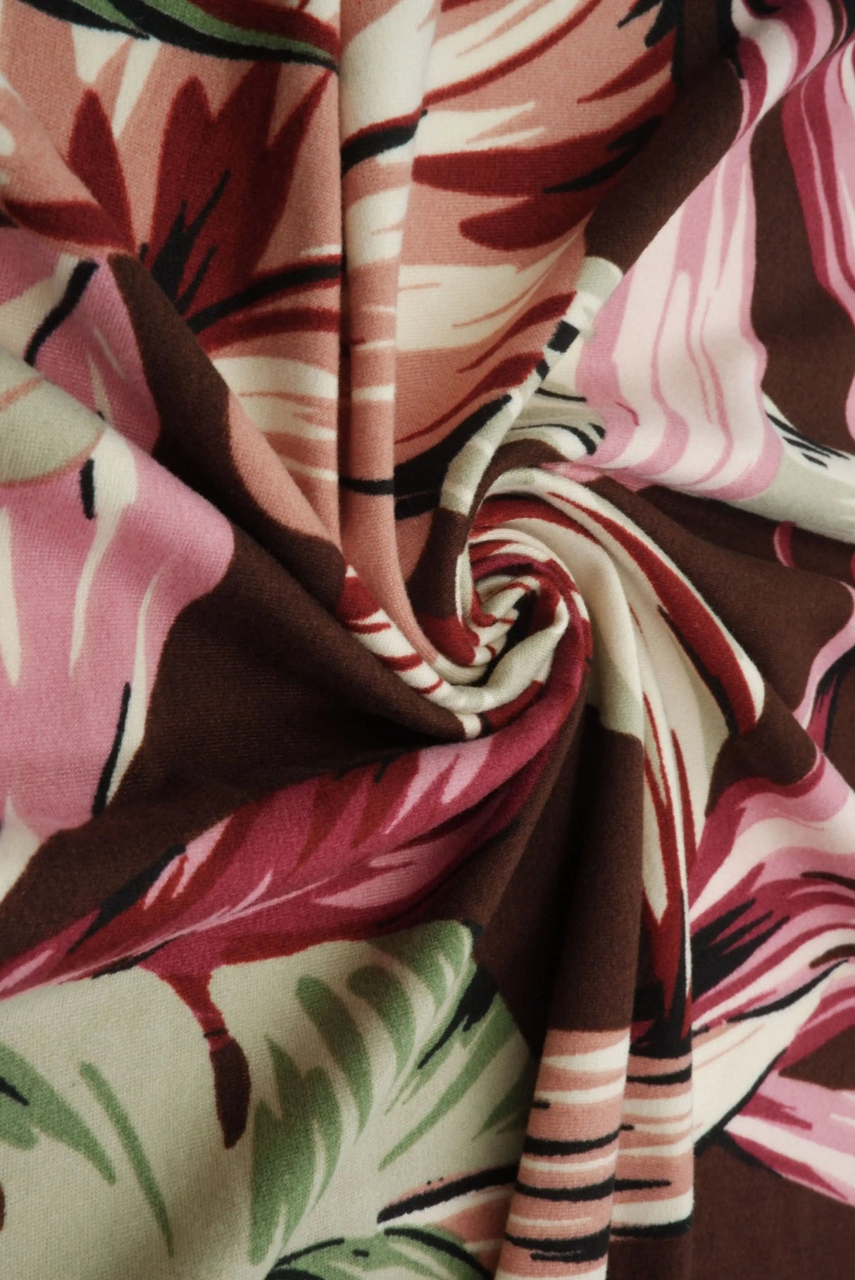 1 Yard Brushed DTY Leaf Print Knit Fabric 170 GSM, 58/60'' Wide Polyester Spandex Blend