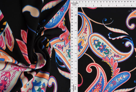 1 Yard Korean ITY Paisley Print Knit Fabric 200 GSM, 58/60'' Wide Polyester Spandex Blend