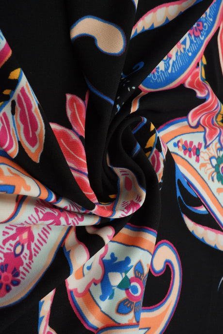 1 Yard Korean ITY Paisley Print Knit Fabric, 58/60? Wide Polyester Spandex Blend