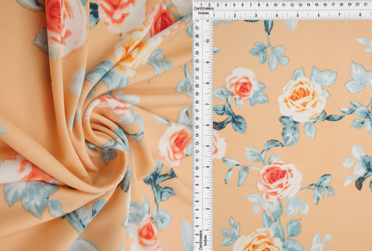 1 Yard Korean ITY Floral Knit Fabric, 58/60'' Wide Polyester Spandex Blend