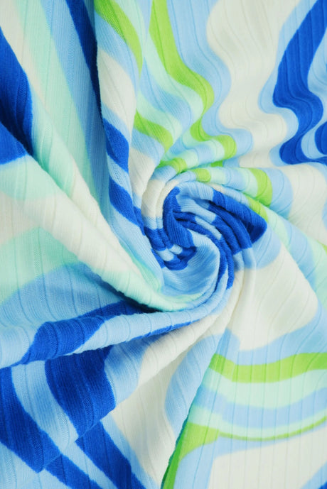 8x3 Yummy Rib Abstract Tie Dye Knit Fabric, Soft Stretch Polyester Spandex 58/60” Wide