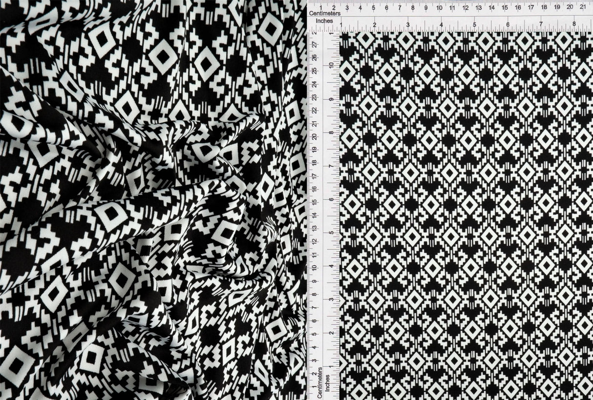 1 Yard DTY Geo Print Knit Fabric 180 GSM, 58/60'' Wide Polyester Spandex Blend