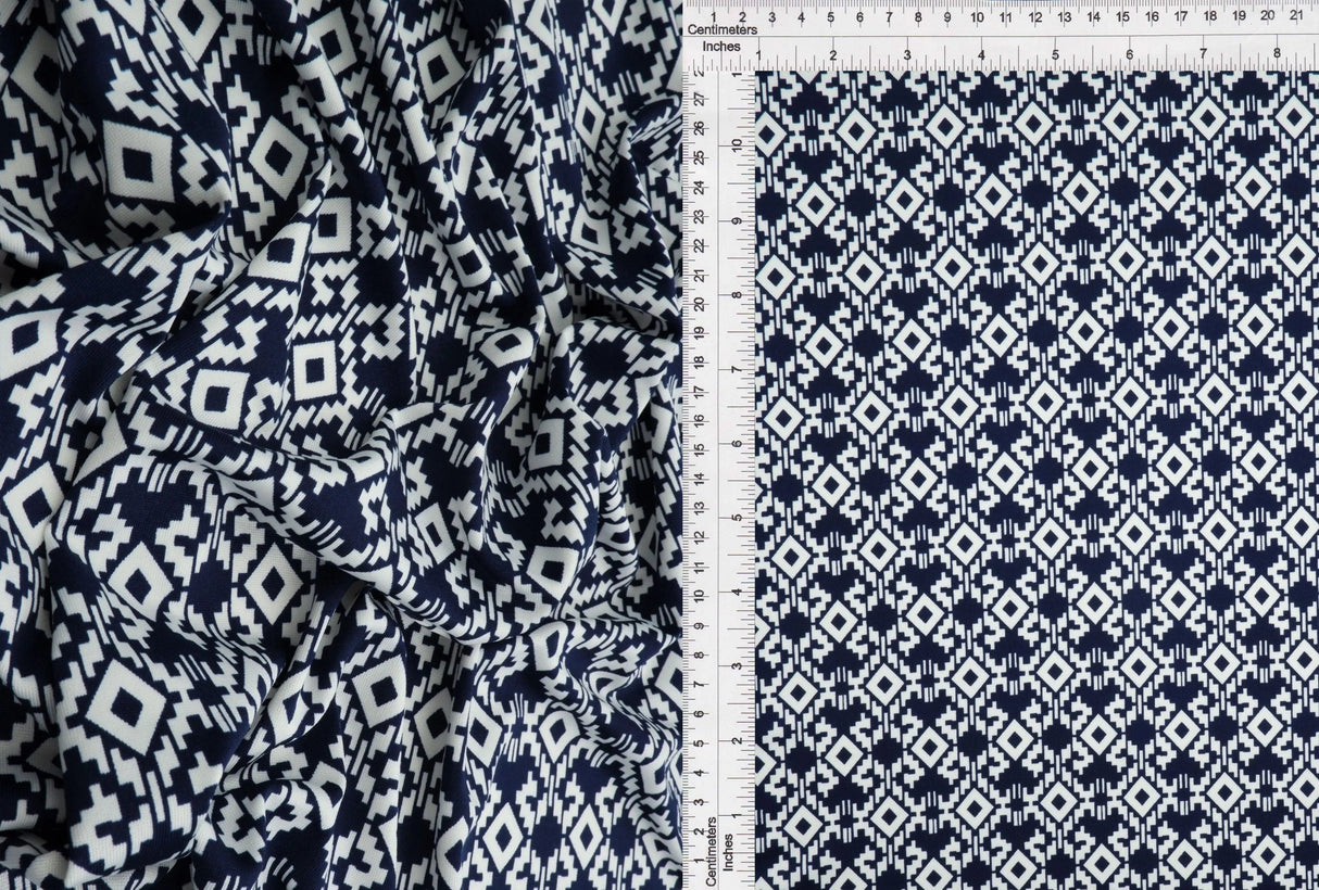 1 Yard DTY Geo Print Knit Fabric 180 GSM, 58/60'' Wide Polyester Spandex Blend