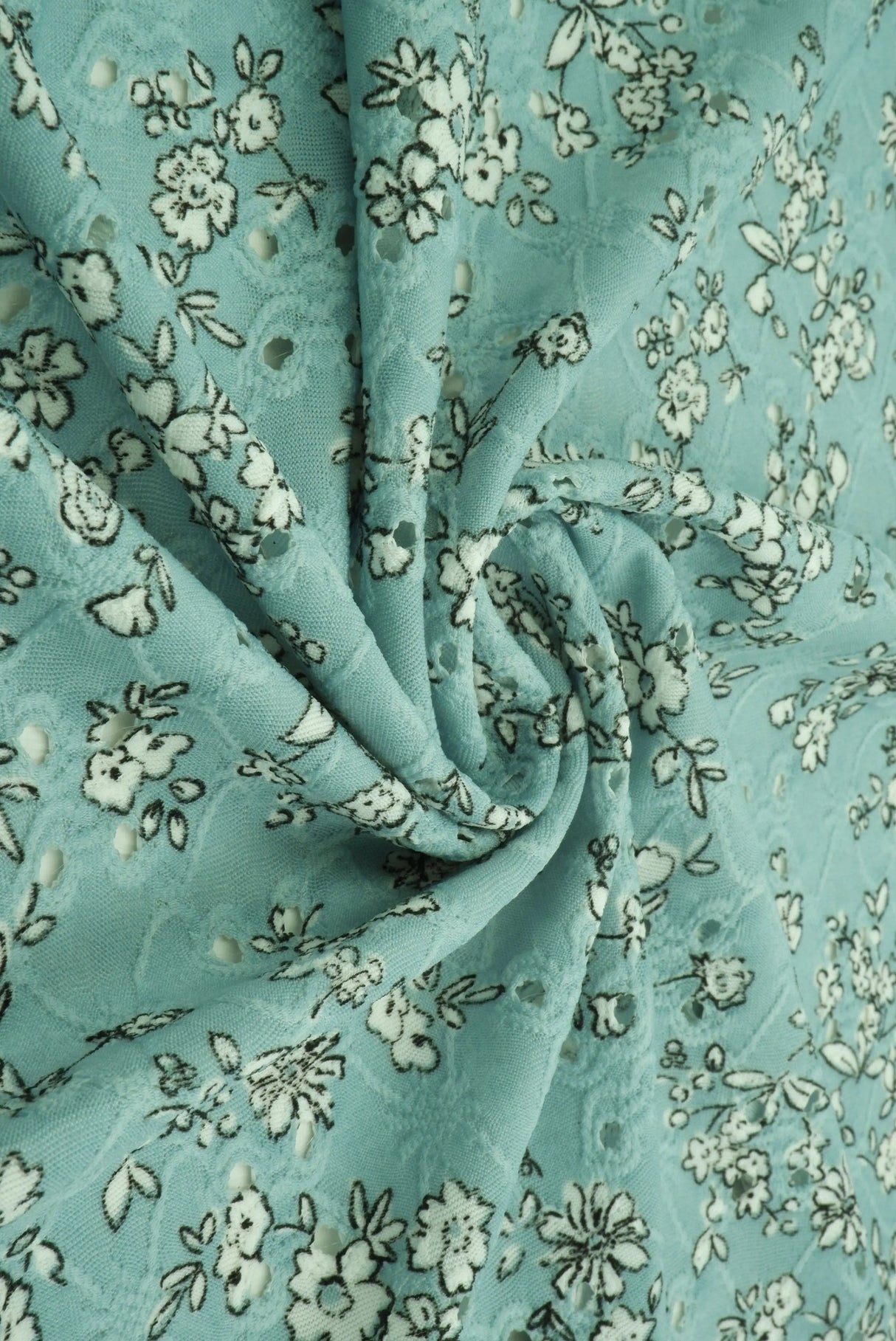Jacquard Eyelet Floral Knit Fabric, DTY Stretch Polyester Spandex 58/60” Wide