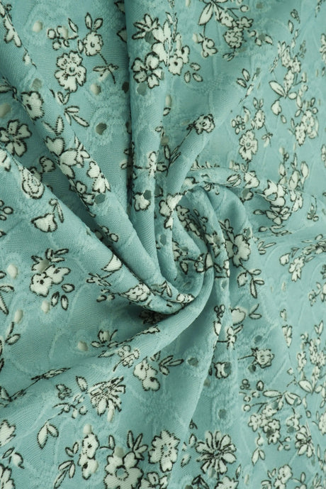 1 Yard Jacquard Eyelet Floral Knit Fabric 190 GSM, 58/60'' Wide Polyester Spandex Blend Sage