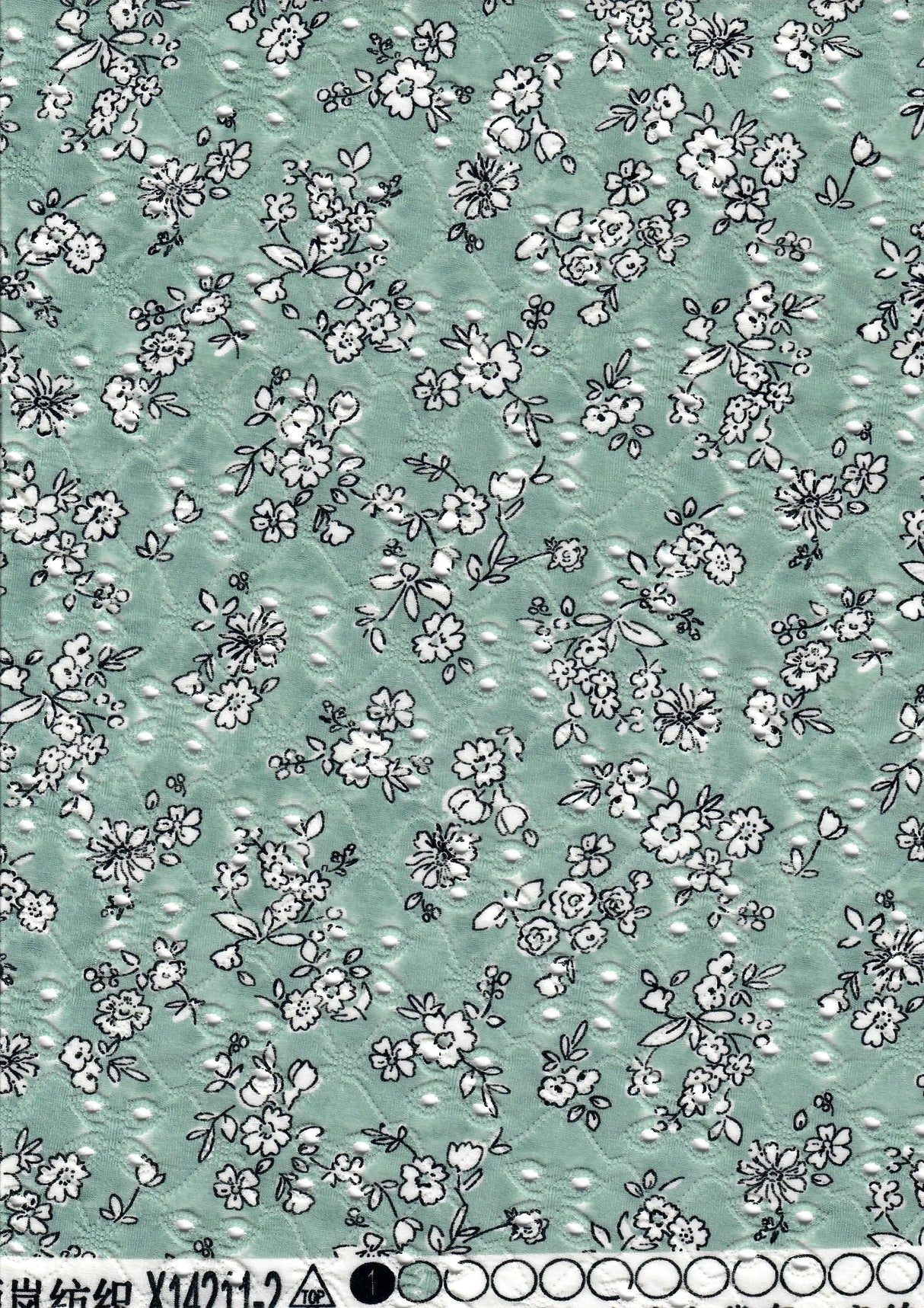 1 Yard Jacquard Eyelet Floral Knit Fabric 190 GSM, 58/60'' Wide Polyester Spandex Blend Sage