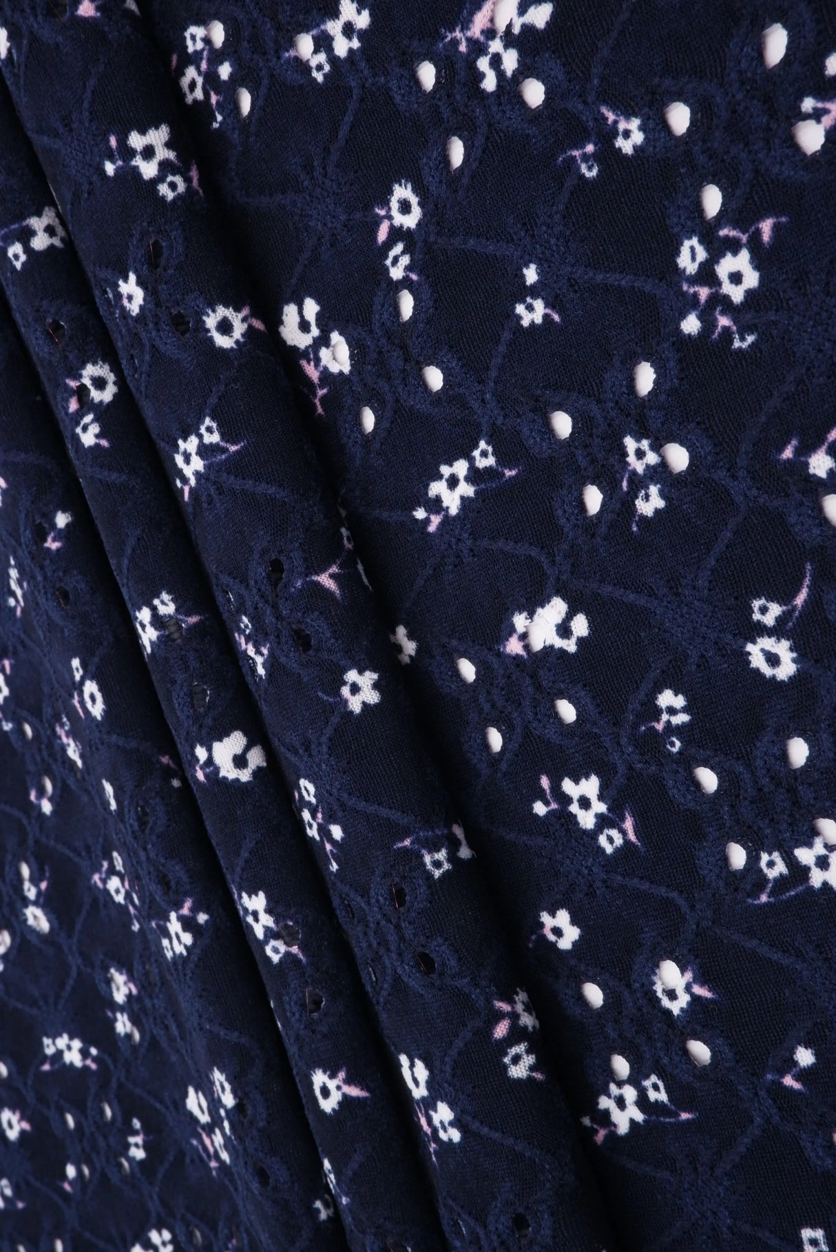 1 Yard Jacquard Eyelet Ditsy Floral Knit Fabric 190 GSM, 58/60? Wide Polyester Spandex Blend