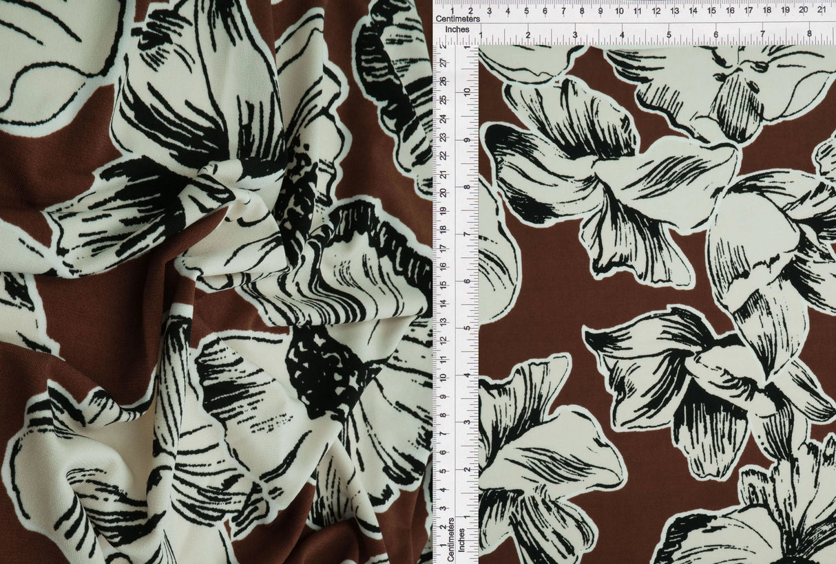 1 Yard Korean ITY Big Floral Stretch Knit Fabric 58/60 Inch Wide Smooth Drapey Material for Elegant Dresses & DIY Fashion