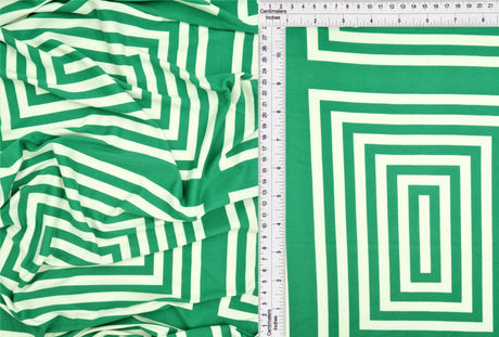 1 Yard Brushed DTY Retro Geo Print Knit Fabric 170 GSM, 58/60'' Wide Polyester Spandex Blend