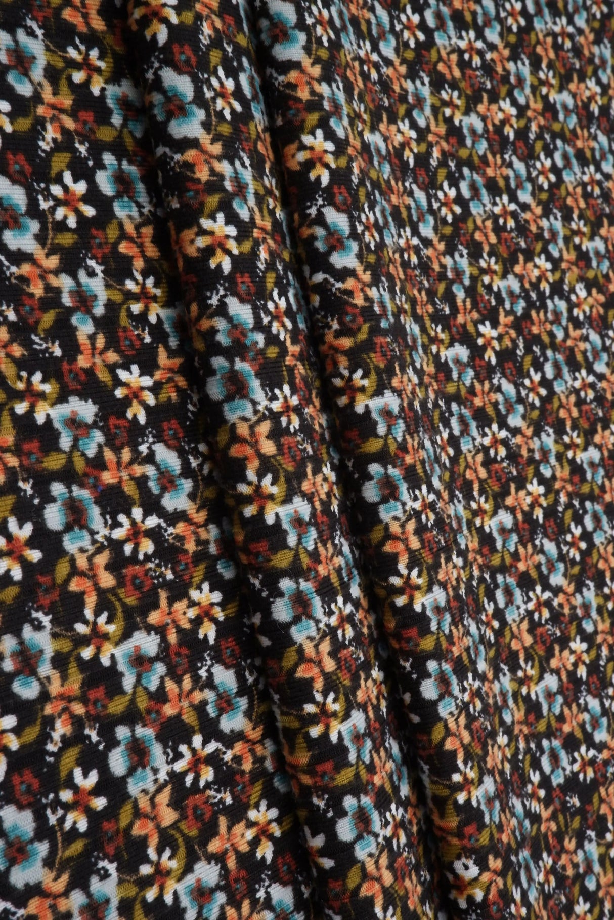 1 Yard Black Ditsy Floral 8x3 Yummy Rib Knit Fabric Soft Stretch 58/59 Inches Wide