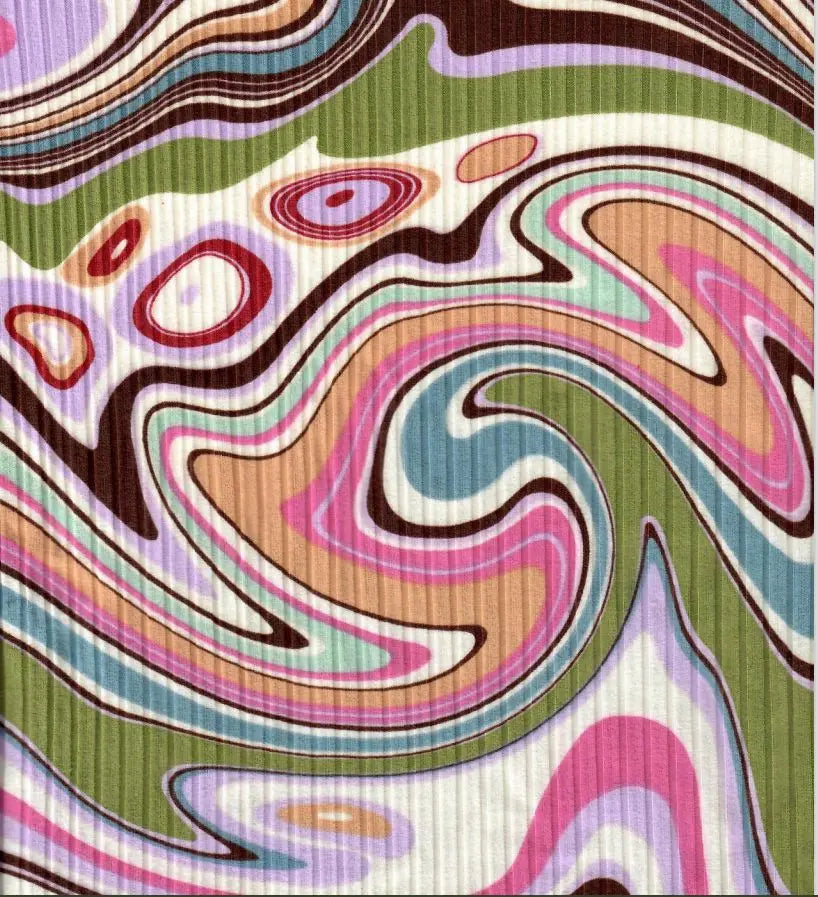 1 Yard Yummy Rib Marble Print Knit Fabric 170 GSM, 58/60? Wide Polyester Spandex Blend Magenta/Multi