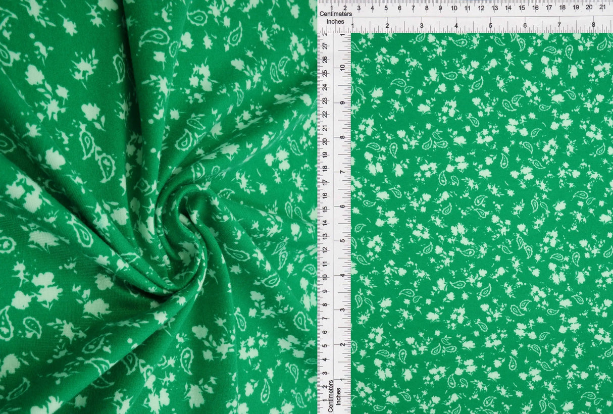 1 Yard Brushed DTY Floral Paisley Knit Fabric 170 GSM, 58/60? Wide Polyester Spandex Blend