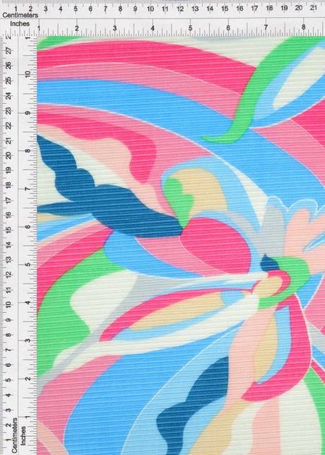 1 Yard Bodre Pleated Pucci Floral Knit Fabric 150 GSM, 58/59'' Wide 100% Polyester Fuchsia Multi