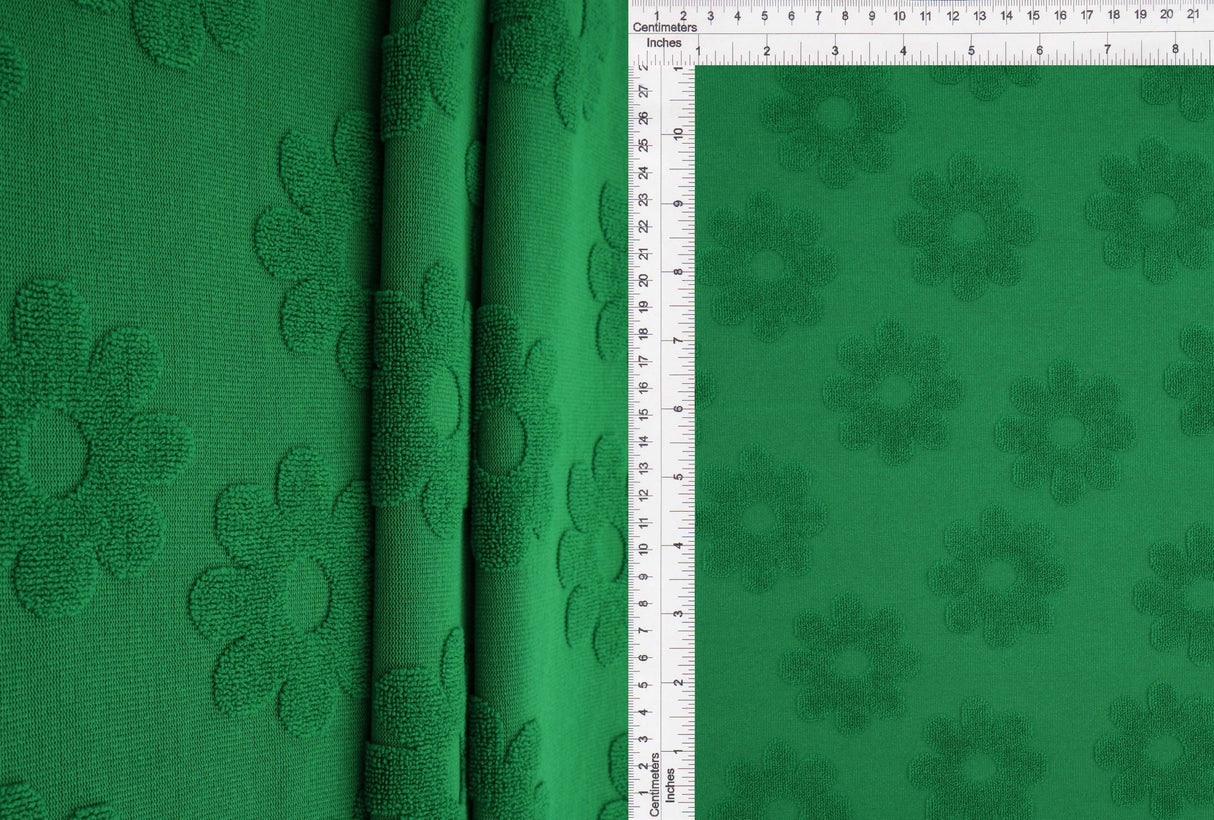 1 Yard Daisy Floral Towel Jacquard Knit Fabric 250 GSM, 58/60'' Wide Polyester Spandex Blend