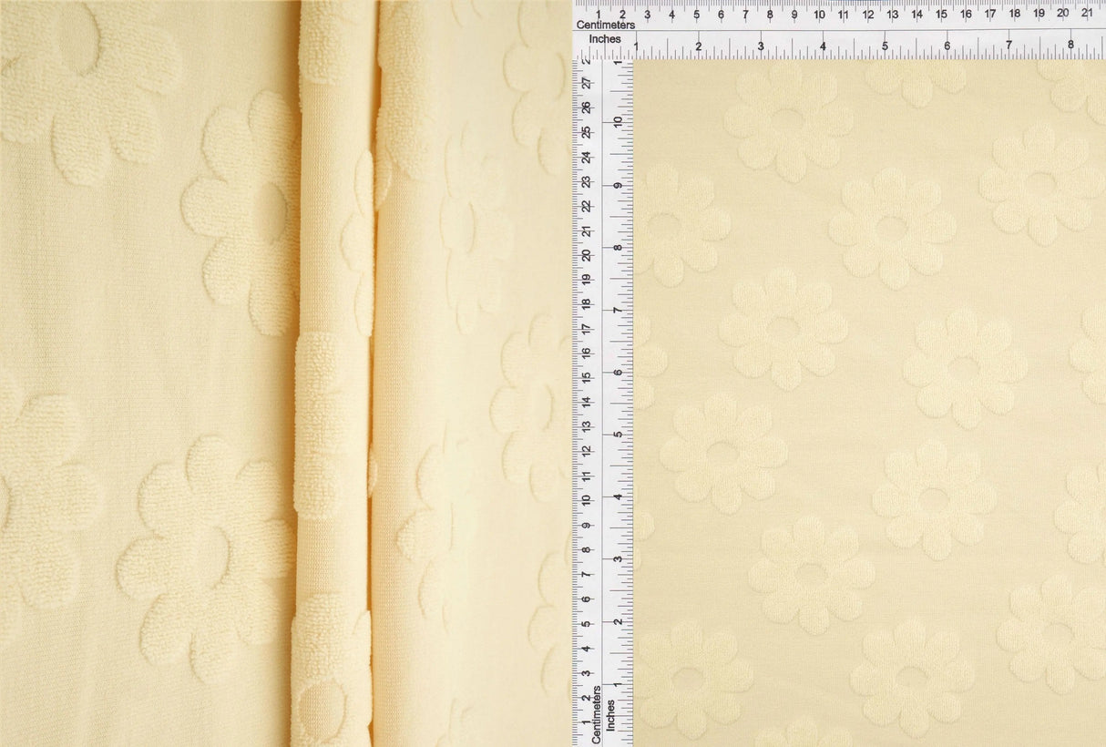 1 Yard Daisy Floral Towel Jacquard Knit Fabric 250 GSM, 58/60'' Wide Polyester Spandex Blend