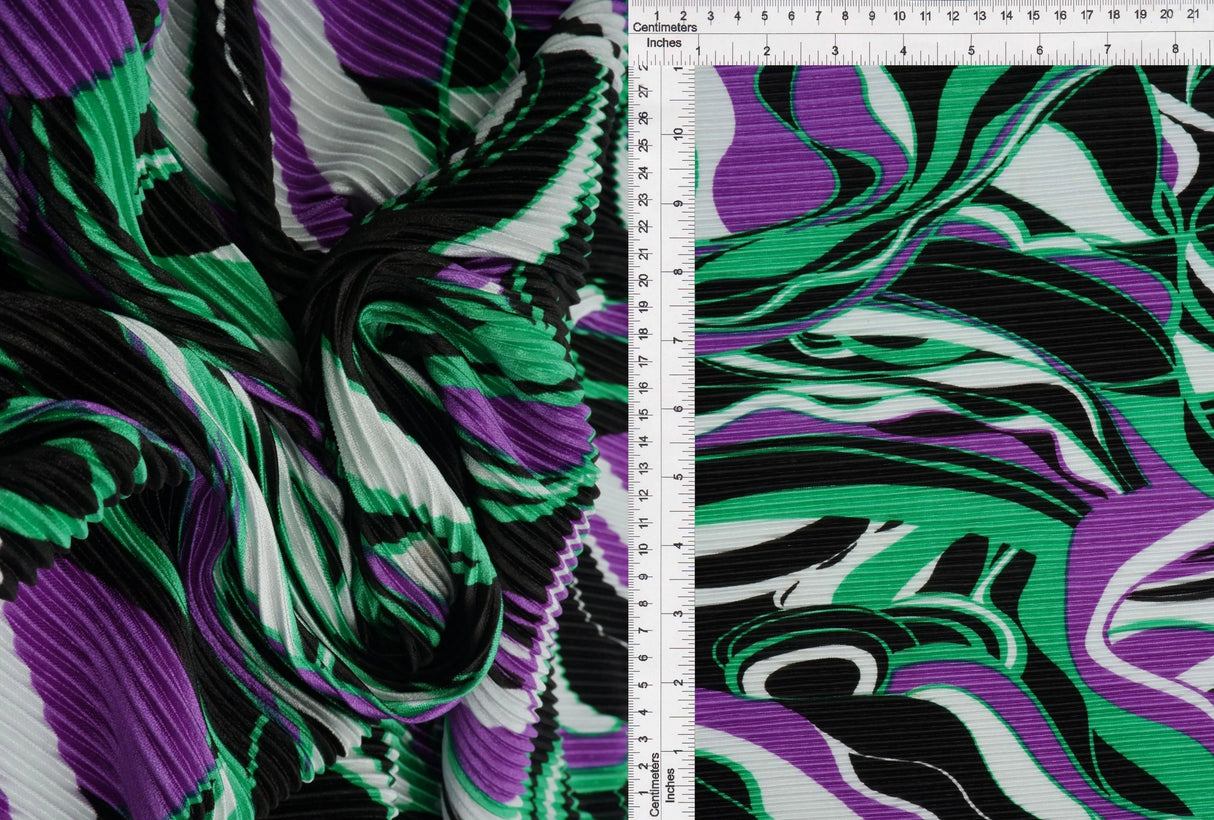 1 Yard Bodre Interlock Pleated Abstract Print Knit Fabric 150 GSM, 58/59? Wide 100% Polyester