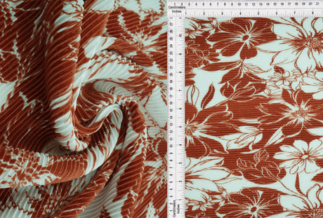 1 Yard Bodre Interlock Pleated Flower Print Knit Fabric 150 GSM, 58/59? Wide 100% Polyester