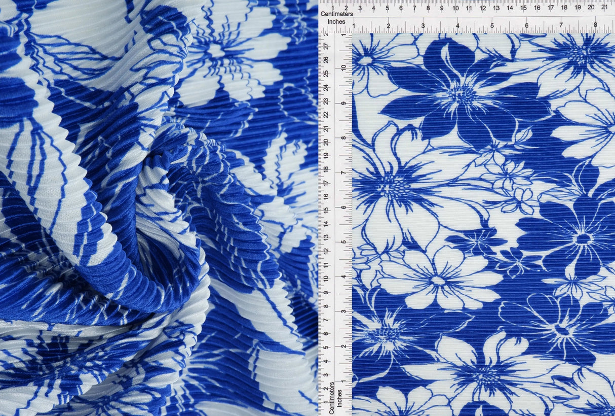 1 Yard Bodre Interlock Pleated Flower Print Knit Fabric 150 GSM, 58/59'' Wide 100% Polyester