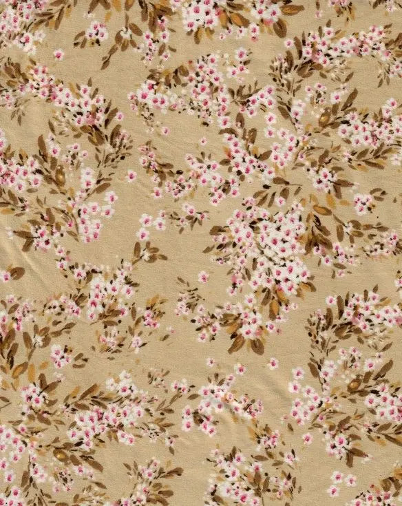 1 Yard Brushed DTY Floral Print Knit Fabric 170 GSM, 58/60'' Wide Polyester Spandex Blend
