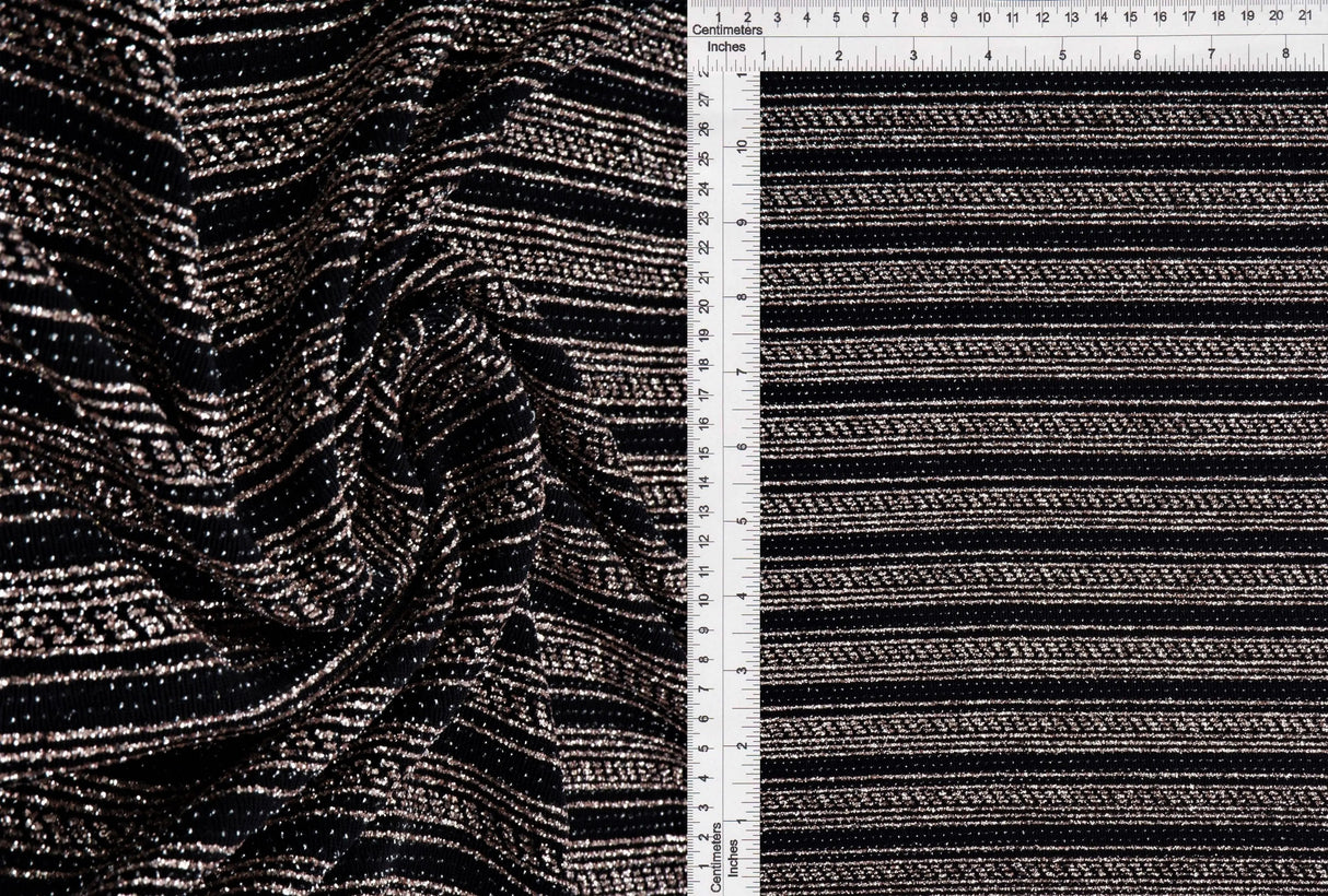 1 Yard Velvet Slinky Lurex Stripe Knit Fabric 200 GSM, 56/58? Wide Nylon Metallic Spandex Blend Back/Rose Gold