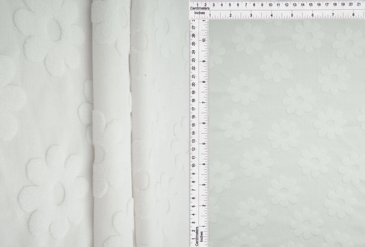 1 Yard Daisy Floral Towel Jacquard Knit Fabric 250 GSM, 58/60'' Wide Polyester Spandex Blend