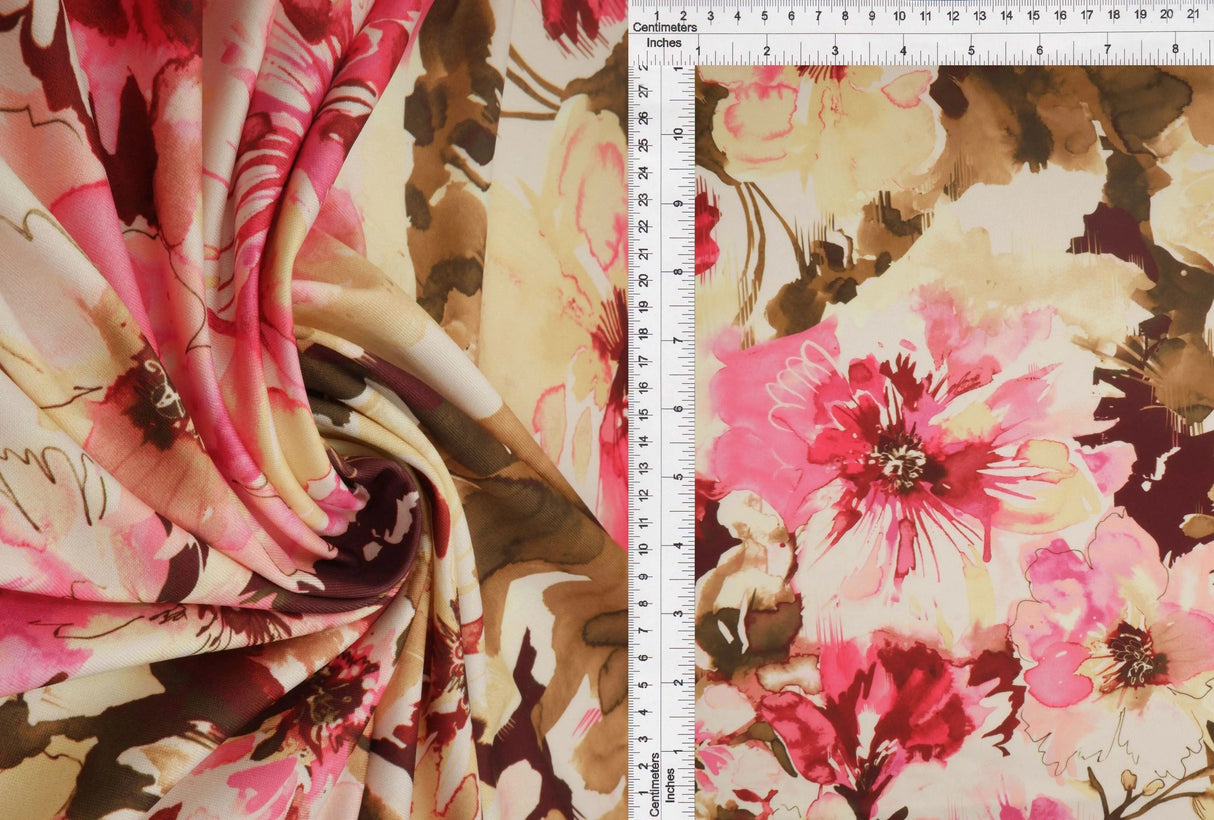 1 Yard Digital Floral DTY Print Fabric 190 GSM Polyester Spandex Blend 58/60" Width