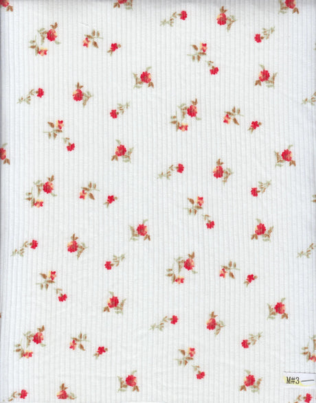 4x2 Yummy Rib Knit Fabric, Small Ditsy Floral Print Stretchy & Soft 58/60" Wide