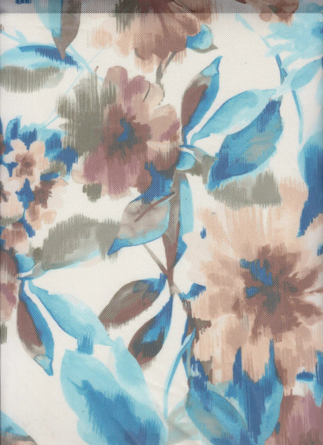 1 Yard Polyester Spandex 80 GSM Mesh Fabric, Floral Digital Print, Lightweight Soft 54" Width