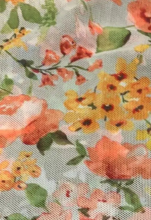 1 Yard Digital Floral Mesh Knit Fabric, 54'' Wide Polyester Spandex Blend