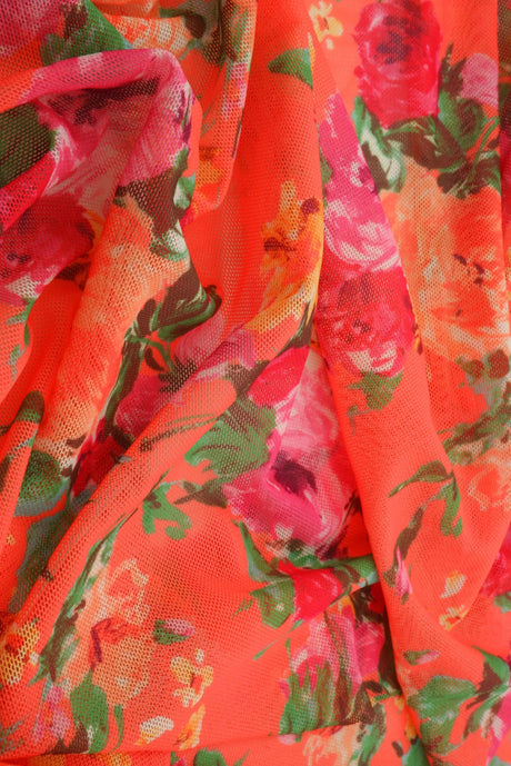 1 Yard Digital Floral Mesh Knit Fabric, 54? Wide Polyester Spandex Blend