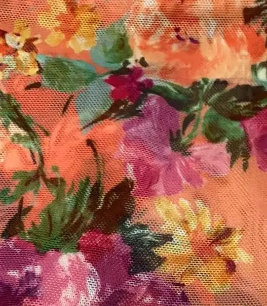 1 Yard Digital Floral Mesh Knit Fabric, 54? Wide Polyester Spandex Blend