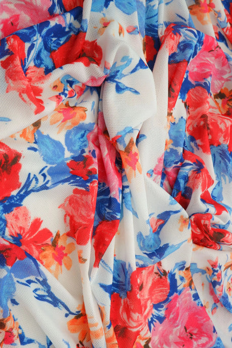 Lightweight Digital Floral Mesh Fabric, Stretch Sheer 54” Wide for Apparel & Crafts