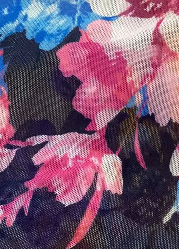 1 Yard Mesh Digital Floral Print Fabric, 54'' Wide Polyester Spandex Blend