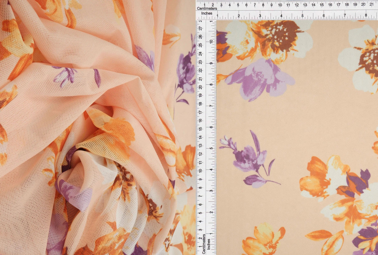 Digital Floral Mesh Fabric Lightweight Stretch Sheer, 54” Wide for Fashion & Overlays