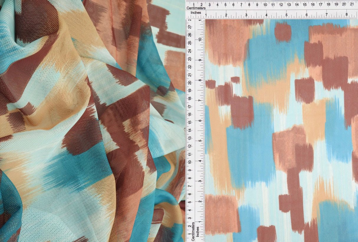 1 Yard Digital Abstract Mesh Knit Fabric, 54'' Wide Polyester Spandex Blend