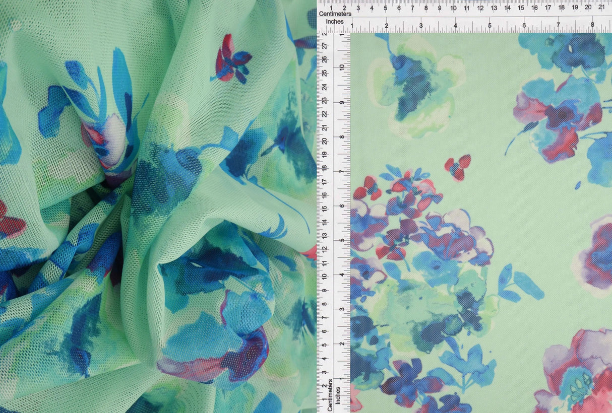 1 Yard Digital Floral Mesh Knit Fabric, 54'' Wide Polyester Spandex Blend