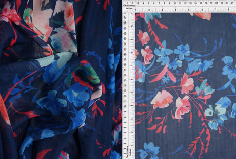 1 Yard Polyester Spandex 100 GSM Mesh Fabric Digital Floral Print Lightweight Stretch 54" Width